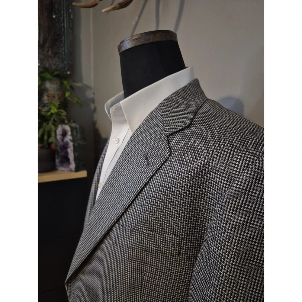 Hickey Freeman Mens 44R Wool Silk Sport Coat Navy Multi Geometric USA Q481